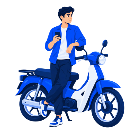 سائق واقف عند دراجته